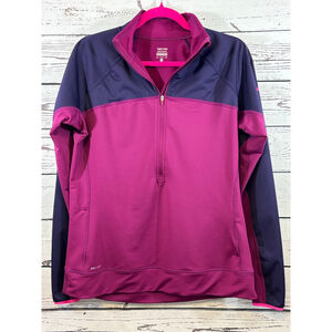 Women's Nike Pro Long Sleeve 1/4 Zip Tee XL Magenta Navy